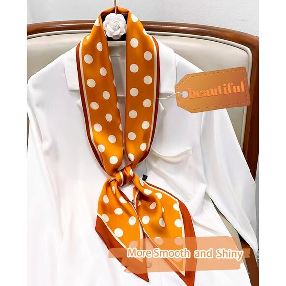 Women's Ginger and White Fashion Oblique Angle Silk Neck Scarf Printed Scarves - Picture 5 of 6